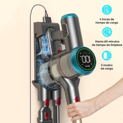 ZCAISH 45Kpa/550W/60Mins Aspiradora sin Cable, Aspiradora Escoba sin Cable de con Pantalla LED, Sistema de Aroma, Aspirador Autocargable Antienredos Adecuado para Suelos/Alfombras/Pelo de Animales